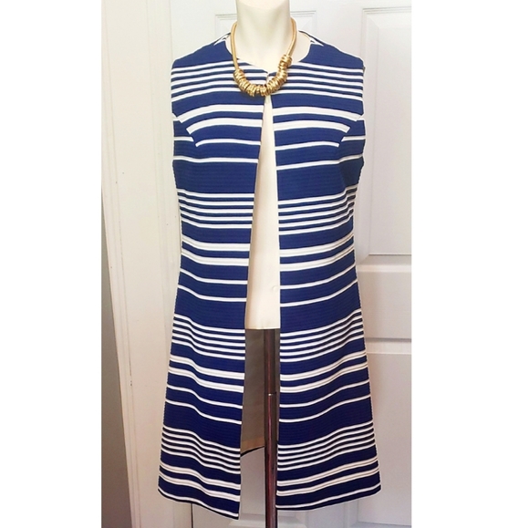 vintage Striped blue sleeveless Long vest - Picture 1 of 13